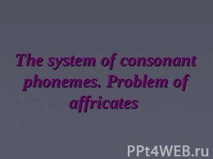 The system of consonant phonemes. Problem of affricates