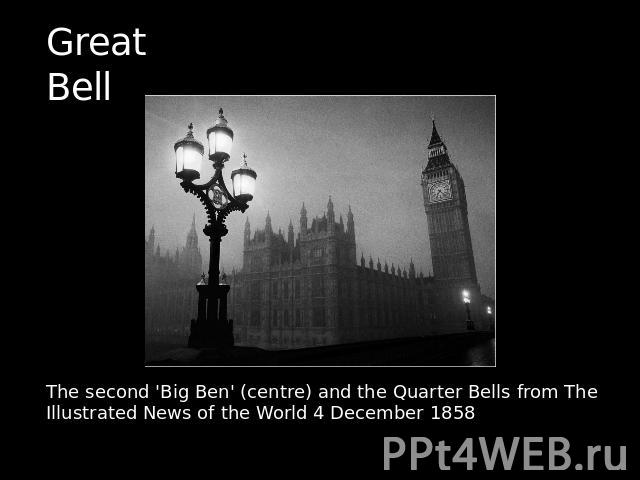 Great Bell The second 'Big Ben' (centre) and the Quarter Bells from The Illustrated News of the World 4 December 1858