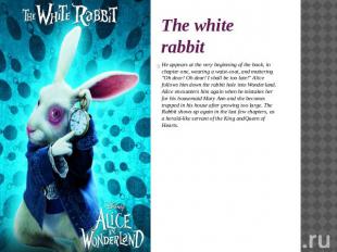 The white rabbit He appears at the very beginning of the book, in chapter one, w
