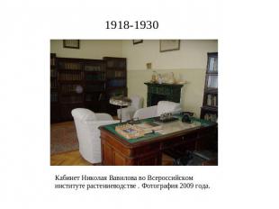 1918-1930 Кабинет Николая Вавилова во Всероссийском институте растениеводстве .