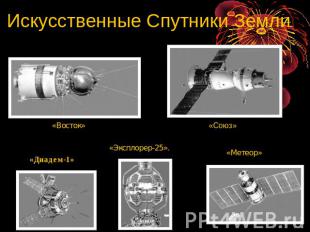 Искусственные Спутники Земли «Восток» «Союз» «Диадем-1» «Эксплорер-25». «Метеор»