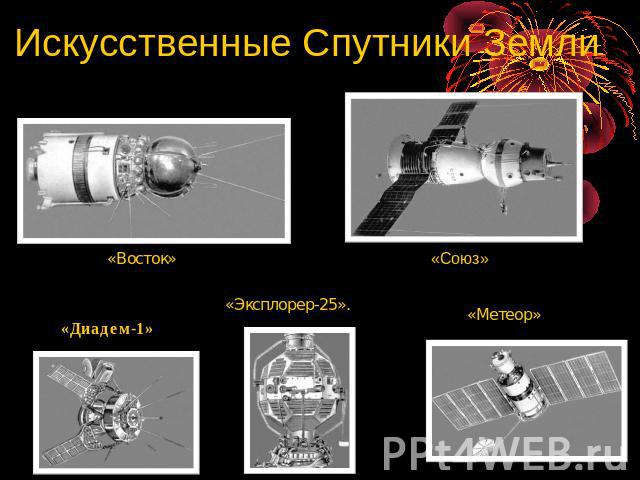 Искусственные Спутники Земли «Восток» «Союз» «Диадем-1» «Эксплорер-25». «Метеор»
