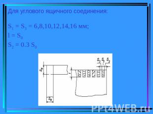 Для углового ящичного соединения: S1 = S3 = 6,8,10,12,14,16 мм; l = S0 S2 = 0.3