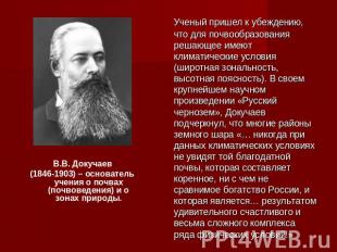 В.В. Докучаев (1846-1903) – основатель учения о почвах (почвоведения) и о зонах