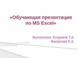 «Обучающая презентация по MS Excel» Выполнили: Егоркина Т.А. Фасалова Е.А.