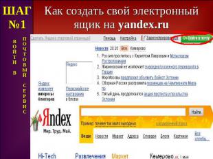 Как создать свой электронный ящик на yandex.ru ШАГ№1 ВОЙТИ В ПОЧТОВЫЙ СЕРВИС