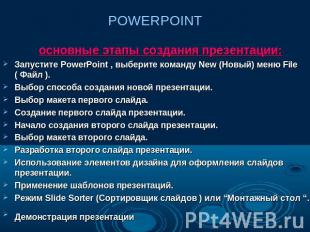 POWERPOINT основные этапы создания презентации: Запустите PowerPoint , выберите