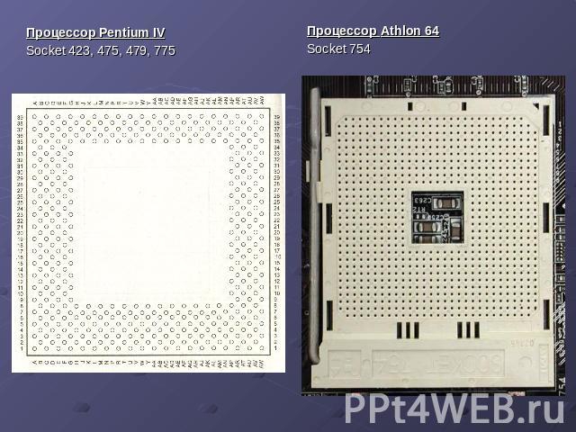 Процессор Pentium IV Socket 423, 475, 479, 775 Процессор Athlon 64 Socket 754