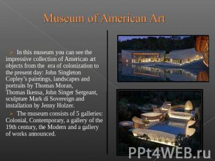 Museum of American Art In this museum&nbsp;you can see the impressive collection