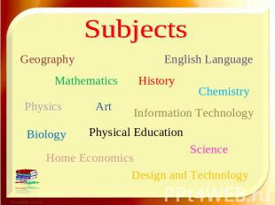 Subjects Geography English Language Mathematics History Chemistry Physics Art In