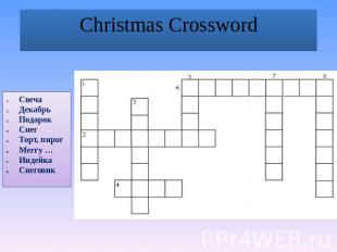 Christmas Crossword Свеча Декабрь Подарок Снег Торт, пирог Merry … Индейка Снего