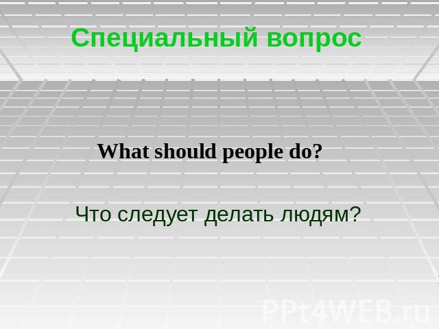 Специальный вопрос What should people do? Что следует делать людям?