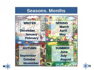 Seasons. Months WINTER December January February SPRING March April May AUTUMN S