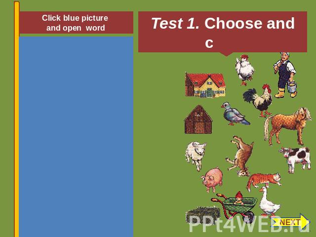 Click blue picture and open word Test 1. Choose and click NEXT