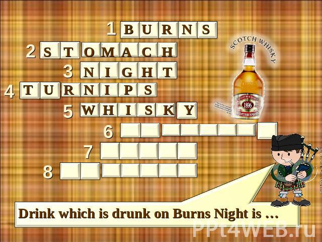 burns stomacn night turnips whisky Drink which is drunk on Burns Night is …