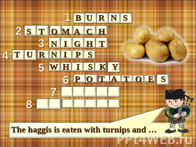 burns stomacn night turnips whisky potatoes The haggis is eaten with turnips and …