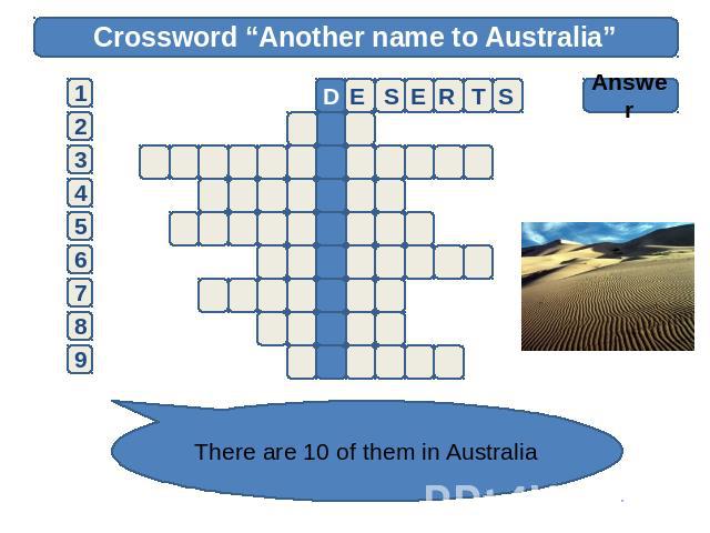 Crossword “Another name to Australia” Answer There are 10 of them in Australia