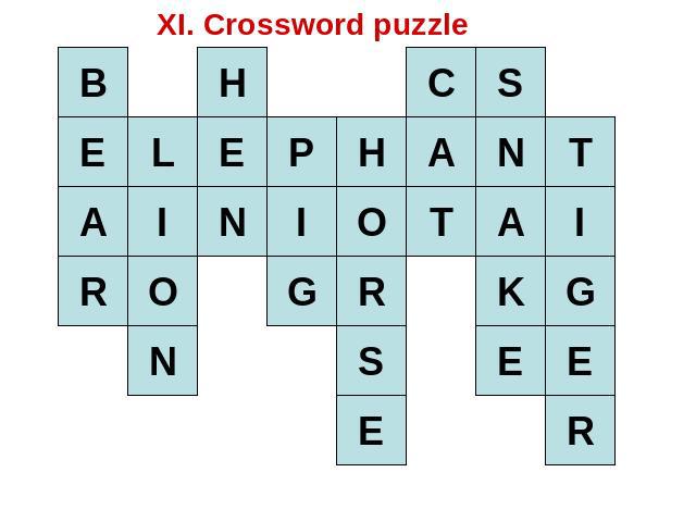 XI. Crossword puzzle