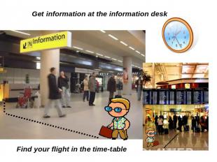 Get information at the information desk Find your flight in the time-table