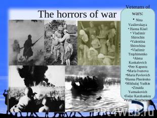 The horrors of war Veterans of wars: Nina Vasilevskaya Hanna Kisel Vladimir Shir
