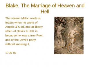 Blake, The Marriage of Heaven and Hell The reason Milton wrote in fetters when h