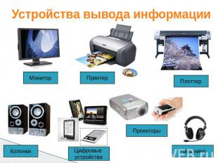 Устройства вывода информации Монитор Колонки Принтер Цифровые устройства Проекто