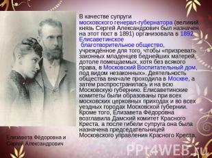 В качестве супруги московского генерал-губернатора (великий князь Сергей Алексан