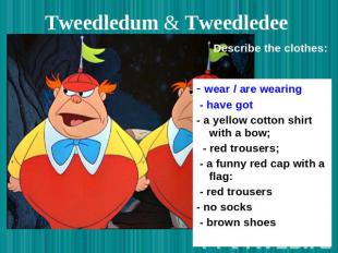 Tweedledum & Tweedledee Describe the clothes: - wear / are wearing - have got -