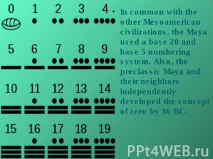 In common with the other Mesoamerican civilizations, the Maya used a base 20 and