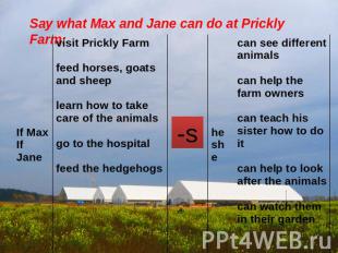 Say what Max and Jane can do at Prickly Farm: