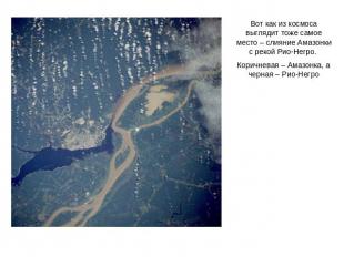 Вот как из космоса выглядит тоже самое место – слияние Амазонки с рекой Рио-Негр