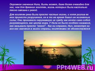 Огромное значение Нила, быть может, даже более очевидно для нас, чем для древних