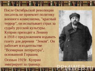После Октябрьской революции писатель не приемлет политику военного коммунизма, "