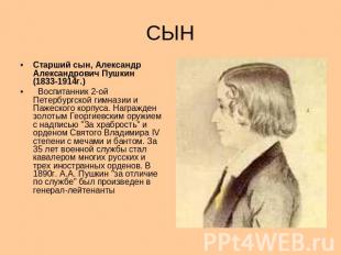 СЫН Старший сын, Александр Александрович Пушкин (1833-1914г.) Воспитанник 2-ой П