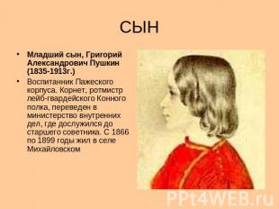 СЫН Младший сын, Григорий Александрович Пушкин (1835-1913г.) Воспитанник Пажеско