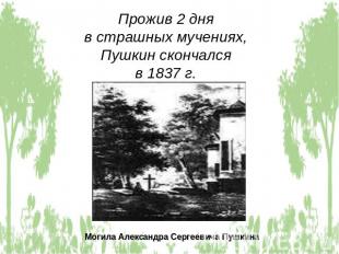 Прожив 2 дня в страшных мучениях, Пушкин скончался в 1837 г. Могила Александра С
