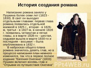 История создания романа Написание романа заняло у Пушкина более семи лет (1823 -