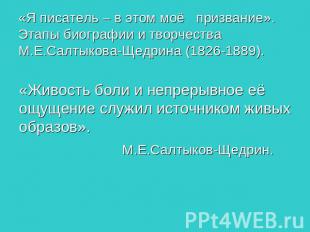 «Я писатель – в этом моё призвание».Этапы биографии и творчества М.Е.Салтыкова-Щ