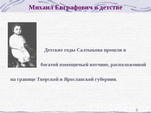 Михаил Евграфович в детстве Детские годы Салтыкова прошли в богатой помещичьей в