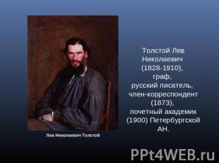 Толстой Лев Николаевич (1828-1910), граф, русский писатель, член-корреспондент (
