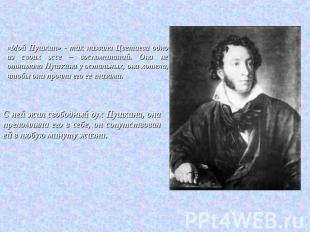 «Мой Пушкин» - так назвала Цветаева одно из своих эссе – воспоминаний. Она не от