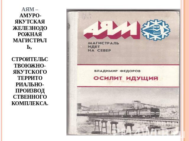 АЯМ – Амуро-Якутская железнодорожная магистраль, строительствоЮжно-Якутского территориально-производственного комплекса.