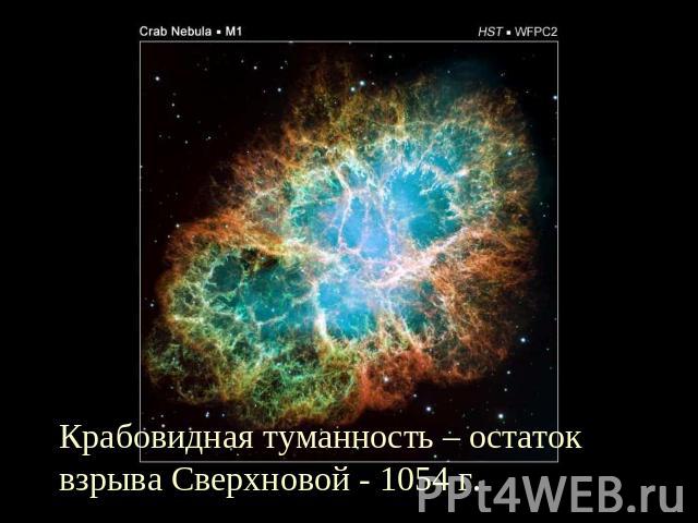 Крабовидная туманность – остатоквзрыва Сверхновой - 1054 г.
