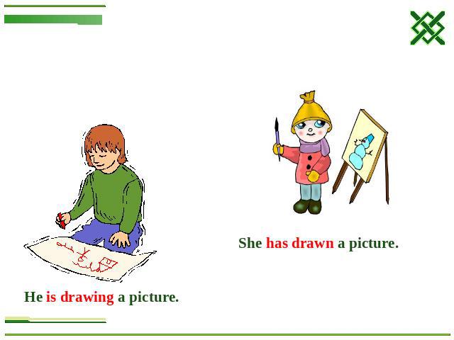СРАВНИТЕ! He is drawing a picture.She has drawn a picture.