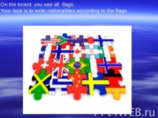 On the board  you see all  flags. Your task is to write nationalities according