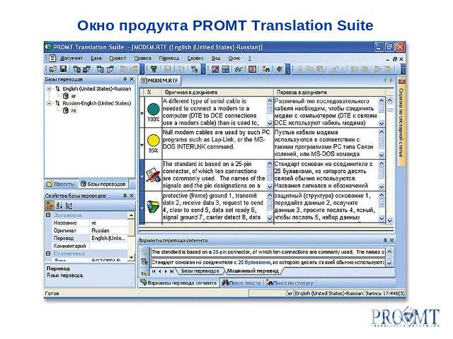 Окно продукта PROMT Translation Suite