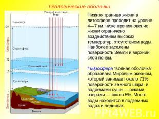 Геологические оболочки Нижняя граница жизни в литосфере проходит на уровне 4—7 к