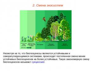 2. Смена экосистем Несмотря на то, что биогеоценозы являются устойчивыми и самор