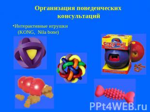 Организация поведенческих консультаций Интерактивные игрушки (KONG, Nila bonе)