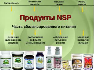 Продукты NSPЧасть сбалансированного питанияснижение калорийности рационавосполне